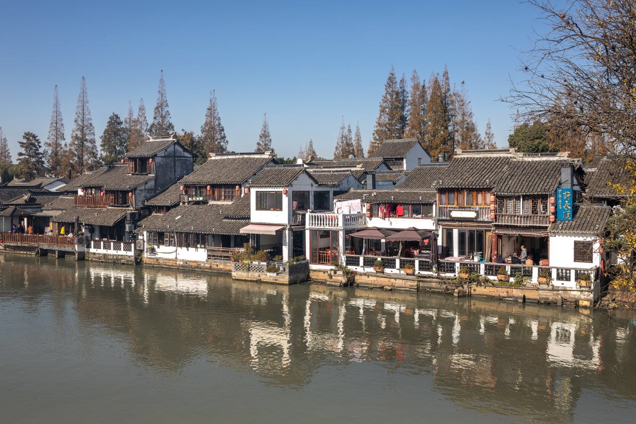 Canal-side buildings in Zhujiajiao Ancient Town near Shanghai